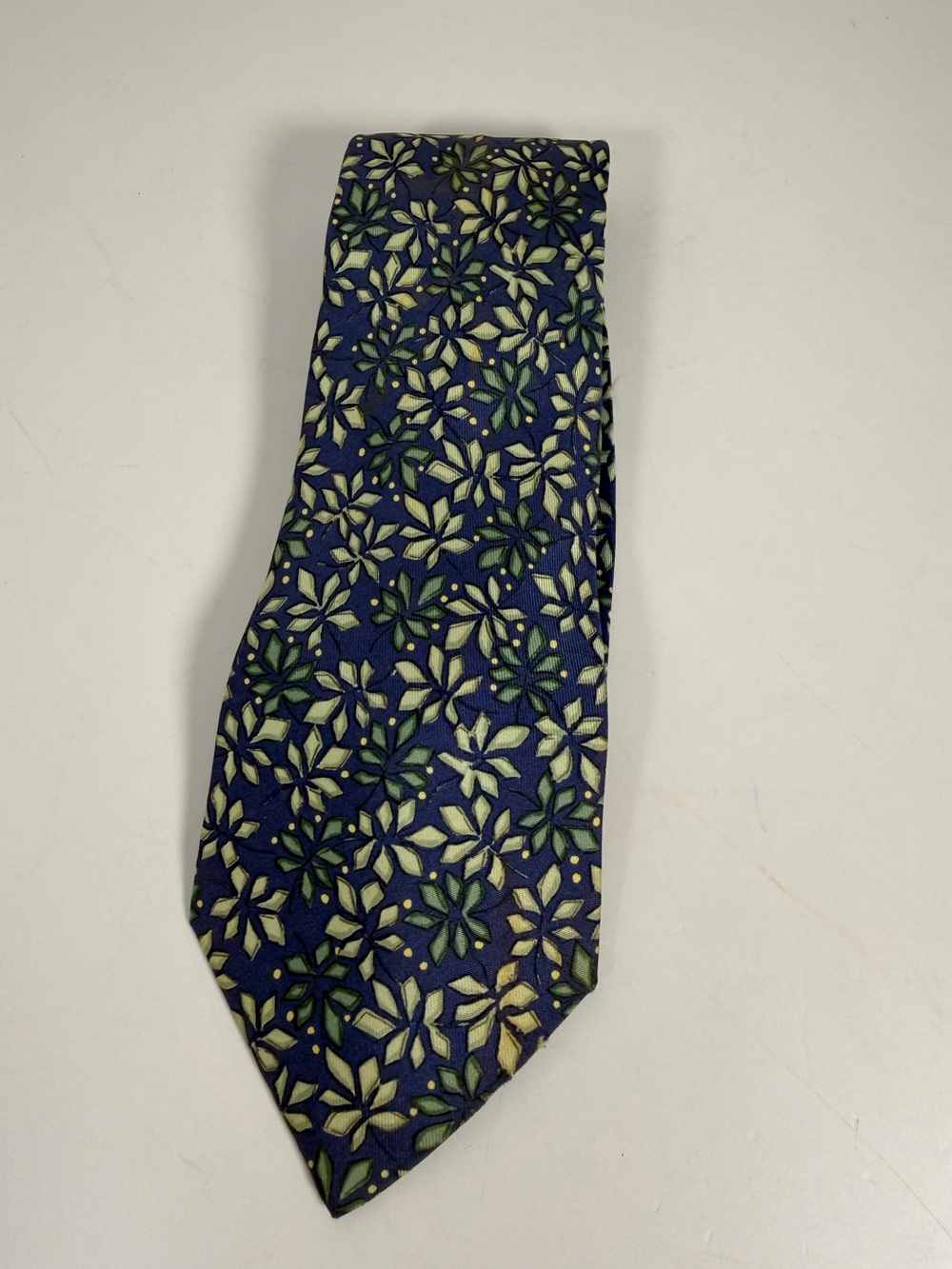 Hermès Paris Vintage Floral Silk Necktie Blue Green